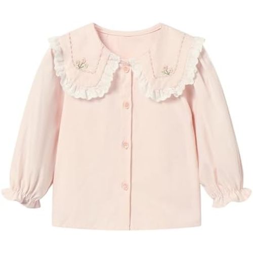Baby Girl Floral Embroidered Shirt Peter Pan Collar Blouse for 6M-5T