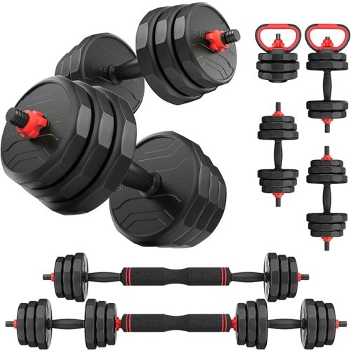 Adjustable dumbbell set,20/35/45/55/70/90lbs Free Weights set with upgraded nut, 5 in 1 Weight Set Used as Kettlebells, Barbell, Push up Stand, Fitness Exercise for Home Gym Suitable Men/Women