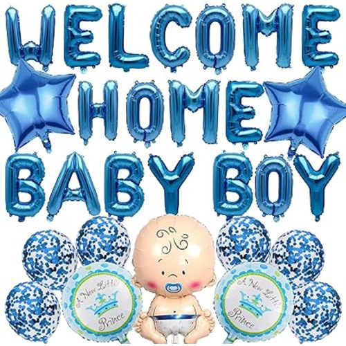 Welcome Home Baby Boy Balloons, Blue Star Balloons, Party Decorations (29 pcs)