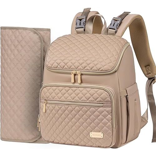 Weitars Diaper Bag Backpack Large Baby Diaper Bag with Changing Pad Travel Diaper Backpack,Baby Bag for Boys Girls,Stroller Straps,5 Insulated Pockets (Khaki)