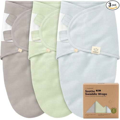 3-Pack Organic Swaddles for Newborns, Baby Sleep Sacks 0-3 Months - Baby Swaddle Wrap, Newborn Wearable Blanket, Infant Sleep Sack for Girls, Boys, Soft & Snug, Large Hook & Loop Closure (Ripple)