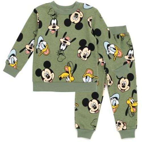 Disney Mickey Mouse Baby Boys' Drawstring Allover Print Fleece Pullover and Pants Outfit Friends Green 12 Months