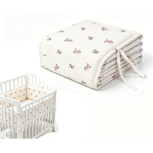 Jeeeun Crib Padding for Sides Mesh Wall Padding Panels Foldable Rail Covers (Blooming Florals)