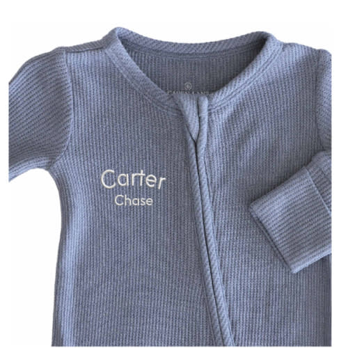 Name: Carter Chase , Size: 0-3, Color: Lake footie. Embroidered Bamboo Waffle Zipper Footie | Mountain Haze