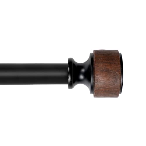 Curtain Rods for Windows, 32 to 88 Inches Adjustable Curtain Rod, 1-Inch Diameter Decorative Drapery Rods with Faux Wood Finials, Black with Walnut, Modern Luxe Design by LOPTG
