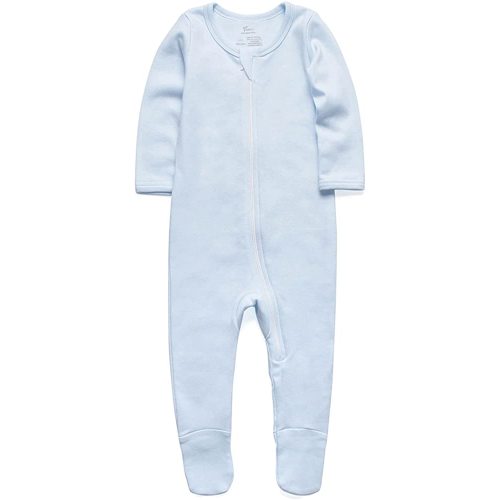 O2 BABY Baby Boys Girls Organic Cotton Zip Front Sleeper Pajamas, Footed Sleep 'n Play（0-3Months, Blue）