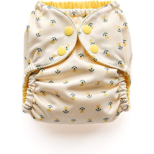 Esembly Cloth Diaper Cover - Reusable Swim Diaper, Waterproof, Breathable - Adjustable Outer Layer Over Absorbent Inner for Blowout Protection - Buds, Size 1 (7-17 lbs)