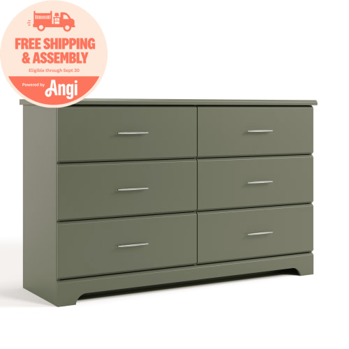 Storkcraft Brookside 6 Drawer Nursery Double Dresser, Olive
