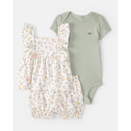 Baby Girl 3-Piece Floral Outfit Set - White/Green | Carter's