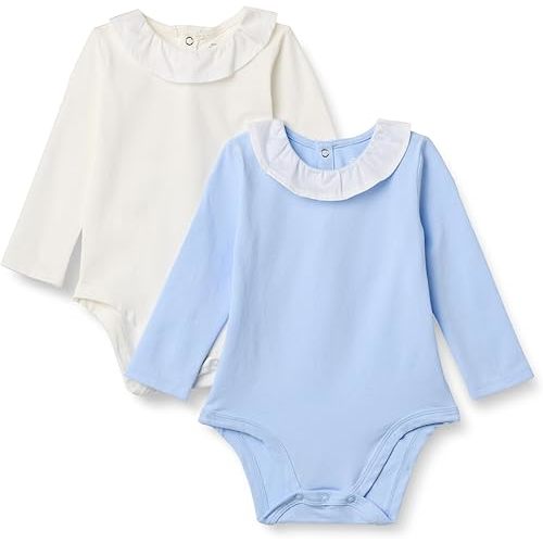Amazon Essentials x Sofia Grainge Baby Girls' Long-Sleeve Ruffle Collar Bodysuit, Pack of 2