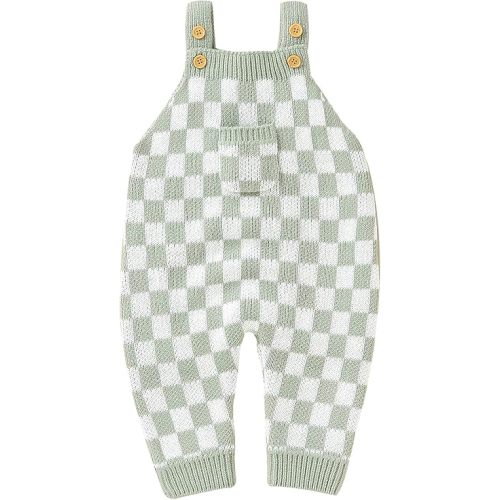 Unisex Baby Girl Boy Knitted Romper Jumpsuit Checkerboard Plaid One Piece Button Down Sweater Playsuit Clothes