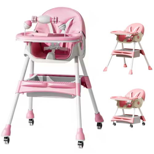 3-in-1 Multi-Use Folding High Chair, Toddler Dining Booster Seat for Eating, Pink