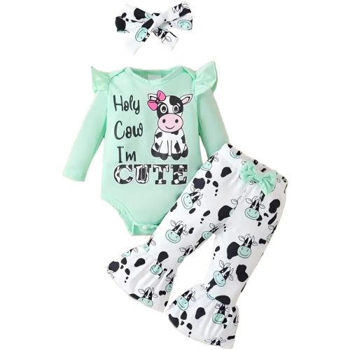 Aoswep Baby Girl Clothes Infant Newborn Girl Cow Print Long Pant Set Clothes