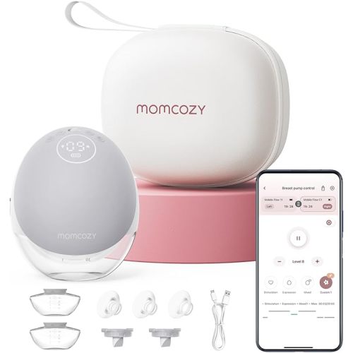 Momcozy Breast Pump Hands Free Upgraded Mobile Flow | M9, App Discreet Control with Personalized Multi-Modes & 15 Levels, Wearable Breast Pump 24mm, 1 Pack Gray