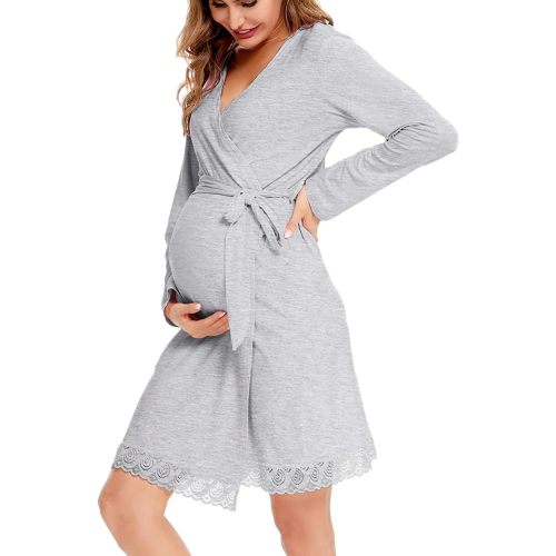 SWOMOG Women's Maternity Nursing Robe Pregnancy Breastfeeding Bathrobes 3 in 1 Labor Delivery Nightgowns