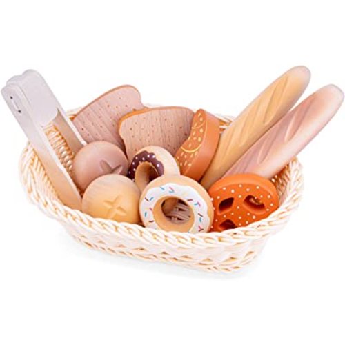 New Classic Toys Traditional Bread Basket - Pretend Play Toy for Kids Cooking Simulation Educational Toys and Color Perception Toy for Preschool Age Toddlers Boys Girls