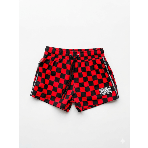 Hybrid Swim Trunks in Americana Red + Black Checkered