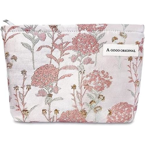 STARDW Aesthetic Floral Makeup Bag Cute Small Cosmetic Bags for Women Girls, Travel Toiletry Bag Large Capacity Zipper Makeup Pouch, Purse Organizer Pouches