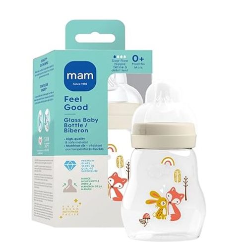 MAM Premium Glass Baby Bottles, Easy Switch Between Breast and Bottle, Feel Good Slow Flow, Newborn Essentials Must Have, 0+ Months, BPA Free, 6oz, Boy, 1 Pack