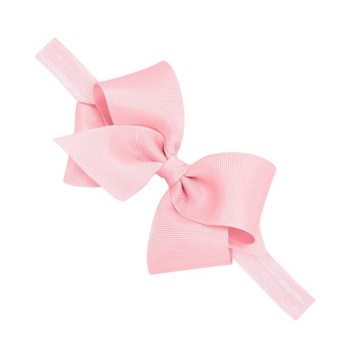 Wee Ones Girls' Classic Grosgrain Hair Bow on a Matching Baby Hair Band, For All Hair Types, Small Bow, 0-6 Months, Light Pink