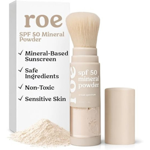 Roe Wellness SPF 50 Powder Sunscreen Mineral-Based, Non-Toxic Brush-on For Kids, Adults & Babies