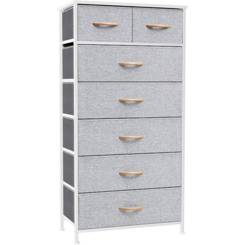 Fabric Dresser with 7 Drawers, Vertical Storage Tower (Light Gray)