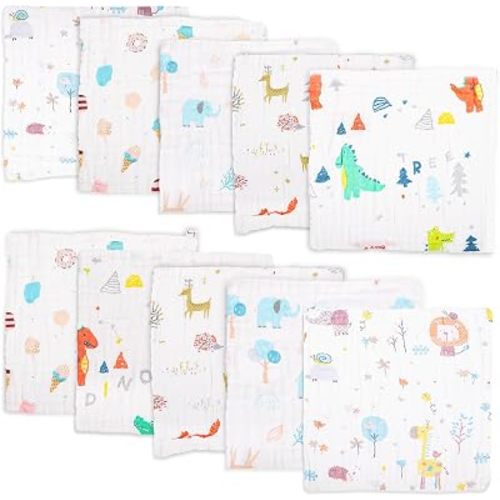 Baby Muslin Washcloths for Drooling and Teething, 11.8"x11.8",Cotton,10Pack