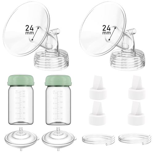 Breast Pump Parts Compatible with Spectra S1/S2/9 Plus/Synergy Gold, Full Set Replacement Parts for Spectra Include 24mm Flange, Duckbill Valve, Backflow Protector, Tubing, Bottle, Not Original Parts