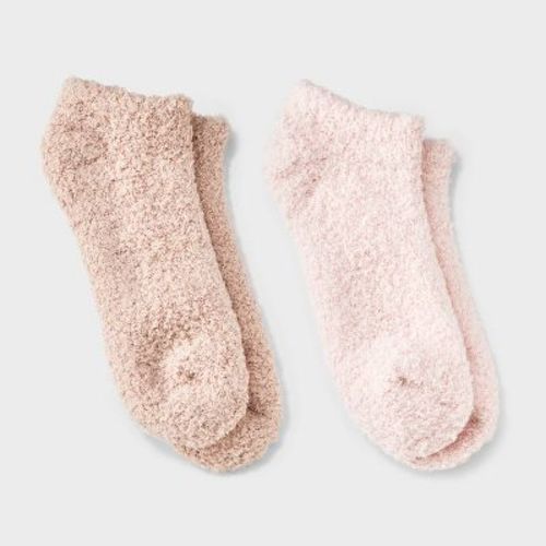 Women's Solid 2pk Cozy Low Cut Socks - Auden™ Pink/Tan 4-10: Recycled Polyester, Spandex, Knit, Tagless, Machine Washable
