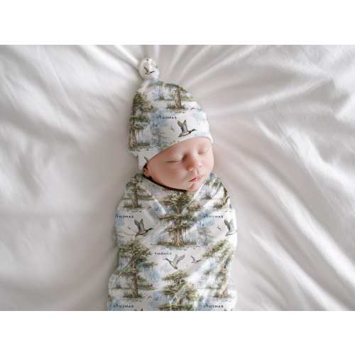 Personalized Mallard Duck Swaddle Blanket and Hat GIft for Southern Baby Shower Gift for Baby Boy Custom Duck Blanket for Hunting Nursery