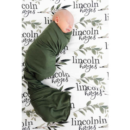 Olive Leaf Personalized Baby Name Swaddle Blanket