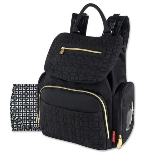 Fisher-Price Modern Quilted Multi-Pocket Diaper Bag Backpack with Matching Changing Pad, Insulated Bottle Pocket, Electronics Pocket, Baby Wipes Dispenser and Stroller Straps for Newborns and Infants