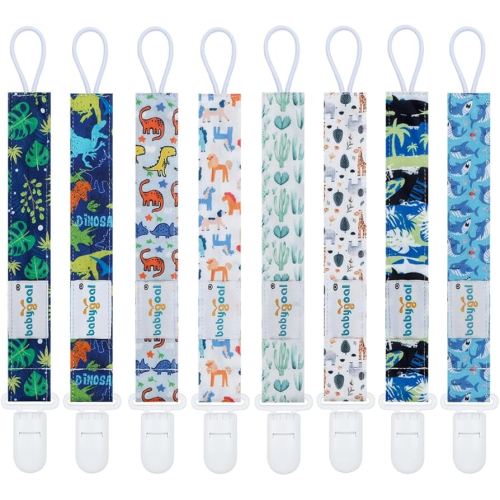Babygoal Aniaml Neutral Pacifier Clips, 8 Pack Binky Paci Holder Clips for Baby Boys and Girls Fits for Most Pacifier, Binkie Styles & Baby Teethers & Toys and Gift 8PS49-B
