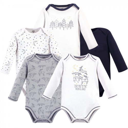 Touched by Nature Baby Boy Organic Cotton Long-Sleeve Bodysuits 5pk, Constellation, 6-9 Months