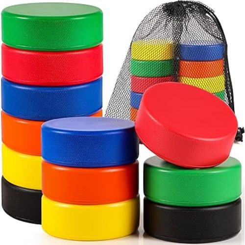 6/12/30PCS Sport Foam Hockey Pucks, 3 Inch Mini Soft Foam Hockey Pucks with Mesh Bag Colored for Adult Indoor Outdoor Use Sport Game Classic Training and Practicing