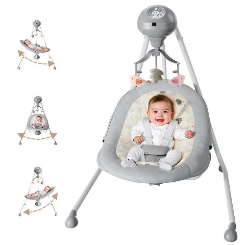 Baby Swing for Infants, Caveen Electric Baby Rocker with 360° Rotatable Seat, 2 Swing Directions, 3 Rotating Toys, for 0-6 Months, Grey