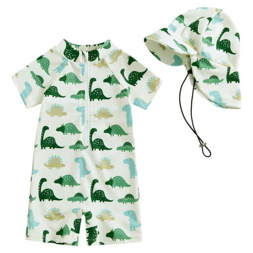 Zanarzt Baby Boy One Piece Swim Rash Guard Set Baby Boy One Piece Swimsuit Zipper Bathing Suit Toddler Rash Guard Swimwear Sunsuit Green,12-24 Months