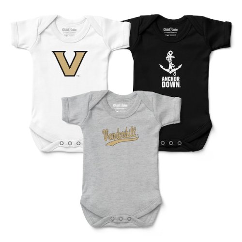 Vanderbilt Commodores Chad & Jake Newborn & Infant Three-Pack Primary Logo Bodysuit Set - White/Gray/Black