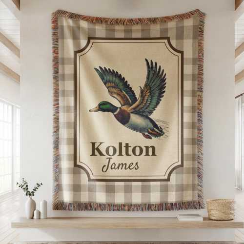 Personalized Duck Baby Blanket, Vintage Mallard Nursery Decor, Custom Name Farm Baby Blanket, Rustic Baby Boy Gift