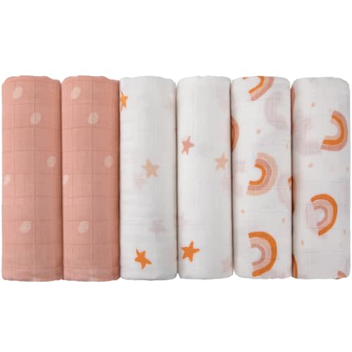 Maliton Muslin Swaddle Blankets for Newborn, 6-Pack Breathable Receiving Blanket (27" x 27") Soft Baby Blankets for Girls and Boys, Baby Burp Cloths with 3-Layer Cotton Design for Infant Wrap(Rainbow)