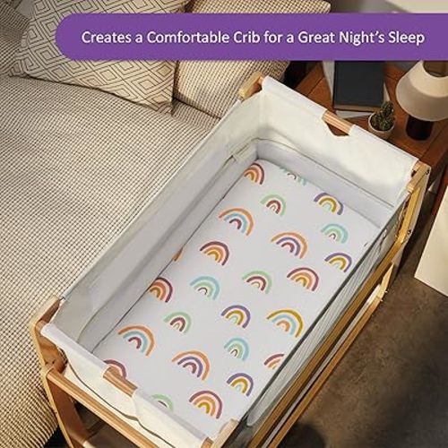 Baby Crib Fitted Sheets, Super Soft Cotton with Fun Designs for Boys and Girls, Light and Breathable, Long Lasting, Machine Washable (Pack of 2) (Rainbow)