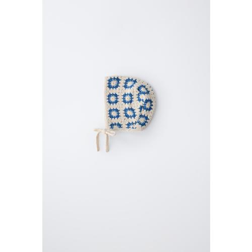 CROCHET KNIT BONNET - Ecru / Blue | ZARA United States