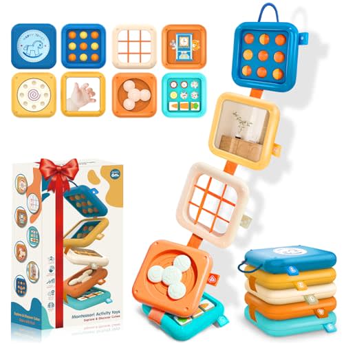 Toylfort Montessori Busy Board for Toddlers 1-3, 7-in-1 Sensory Activity Busy Cube Travel Toy for Airplane, Fine Motor Skills Learning Toy, Gifts for 1 Year Old Boy Girl