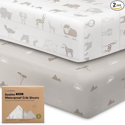 2-Pack Waterproof Crib Sheets for Boys, Girls, 52x28 Fitted (Savannah)