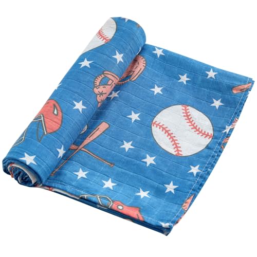 Bamboo Muslin Swaddle Blanket, 1 Pack 47x47 Inch Soft Breathable Hypoallergenic Baby Blanket, Baseball Night