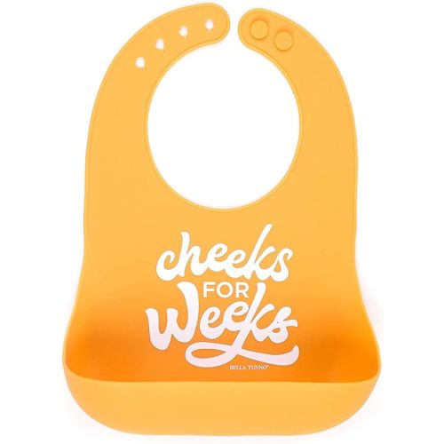 Baby Bib for Eating by Bella Tunno, Waterproof Silicone Bib with Large Food Catcher, Adjustable Fit for Babies 4-12 months & Toddlers 1-3 Years, Boys & Girls, Cheeks For Weeks
