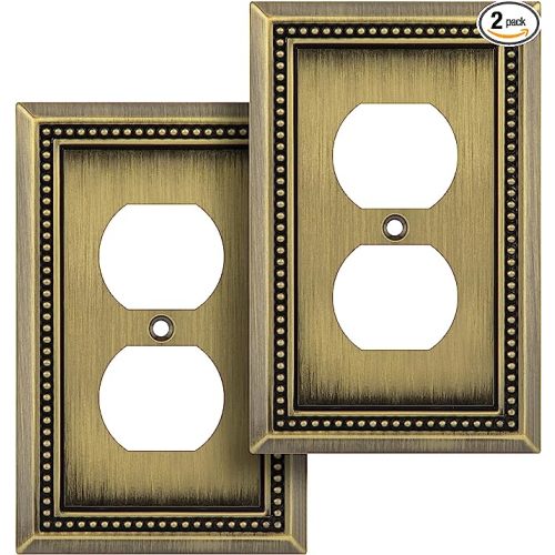 Henne Bery Sunken Pearls Heavy Duty Decorative Wall Plate Switch Plate Outlet Cover (Single Duplex, 2 Pack, Antique Brass)