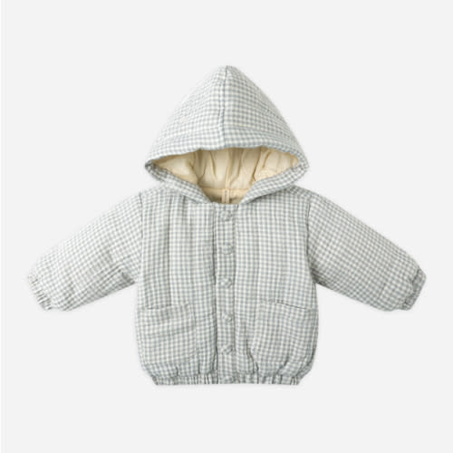 Hooded Woven Jacket || Blue Gingham – Quincy Mae