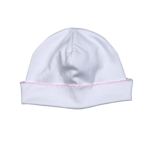 WPP-015 White Beanie Pink Picot Trim. – Baby Loren