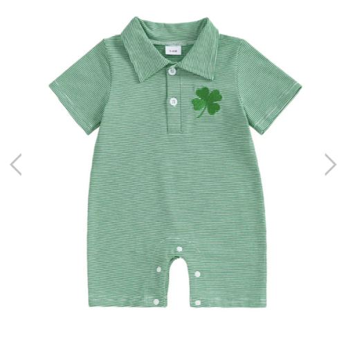 LUCKY CLOVER Striped Collar Romper - Hazel & Bo